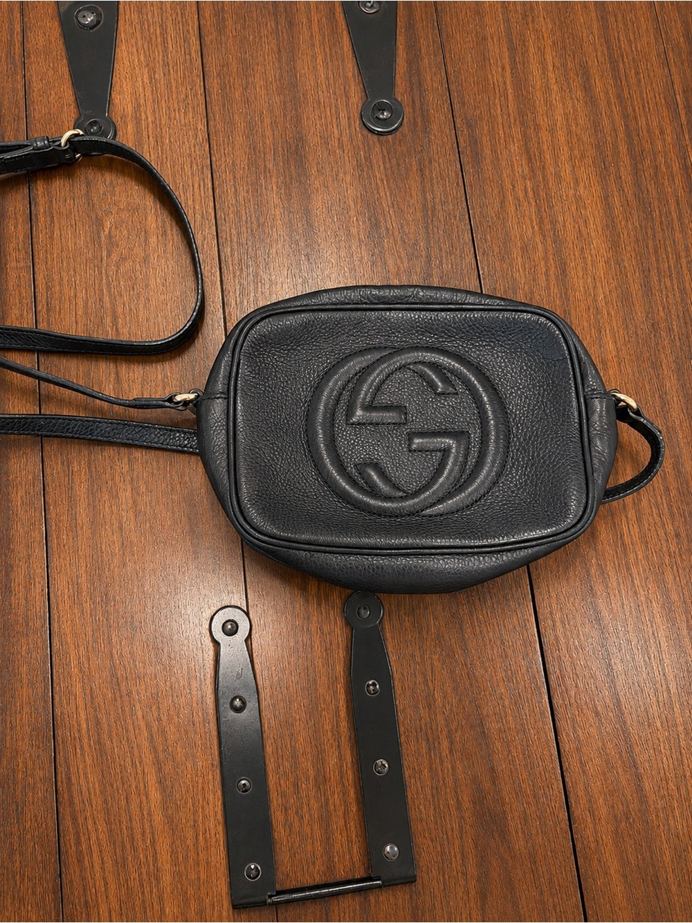 Gucci Black Pebbled Leather Crossbody Camera Bag
